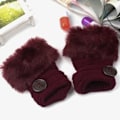 Miniatyrbillede 2 af 2: Fingerløse damehandsker Vinter Faux Fur Luffer Foret Termisk Wine Red