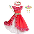 Pikkukuva 1 / 3: Elena Avalorin prinsessapuku Tyttö Disneyn Anime-roolipelit Vaatteet Halloween-karnevaali Cosplay-asu Lapset Punainen Ruffle Pitkä mekko Elena Setit 02 Elena Sets 02 7-8Y Tag-L