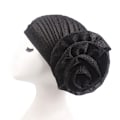 Miniatyrbild 2 av 2: Kvinnors mode ljusa siden stora blomma turban hatt retro turban black