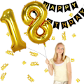 Miniatyrbillede 5 af 5: 18 års sort guld fødselsdag pynt, tillykke med fødselsdagen banner, h