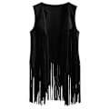 Miniatyrbilde 1 av 5: 1970-talls dame vest med dusk - 70-talls retro hippie kunstskinn frynser jakke cardigan svart Black M