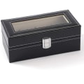 Miniatyrbillede 2 af 4: Watchbox Watchbox til 4 ure sort med hvid søm og vindue