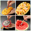 Miniatyrbilde 5 av 6: 2-i-1 rustfritt stål fruktkutting verktøy, rustfritt stål vannmelon gaffel skiver skiver for sommer familiefest camping