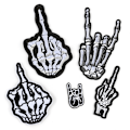 Miniatyrbillede 1 af 5: 5 stk. Skalle Midtfinger Skelet Spøgelse Broderet Patch Stryges på Sy på Patch Punk rock oprør uovervindelig