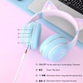 Miniatyrbild 3 av 3: Trådlösa Bluetooth-hörlurar för barn med kattungeöron, RGB-belysning, vikbara, med mikrofon och volymkontroll för flickor pink