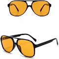 Pikkukuva 3 / 3: Vintage Aviator aurinkolasit naisille ja miehille 70-luvun lasit Retro Oversized keltaiset linssinsuojat