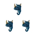 Miniatyrbillede 2 af 5: 1/2/3/5 Robust og holdbar dyrehoved nøglekrog til enkel Retro blå (rhino) Retro blue (rhino) 3 Sets