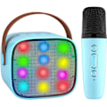 Miniatyrbilde 1 av 5: Barnekaraokemaskin med mikrofon (blå), bærbar Bluetooth-karaokemaskin for voksne barn, med lydeffekt og LED-lys, bursdagsleketøysgave for gutter og jenter