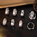 Miniatyrbillede 5 af 7: 9-delt sæt 8mm titanium stål mænds og kvinders kæde ring enkelt børstet bryllup og forlovelsesring sæt sølv 9-delt sæt nr. No. 11