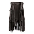 Miniatyrbillede 1 af 4: 1970'ernes Kvinde Tassel Ærmeløs Vest 70'er Retro Hippie Kunstlæder Frynser Jakke Cardigan Grå Grey XL