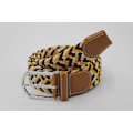 Miniatyrbillede 2 af 5: 41 * 1,3 tommer Unisex Elastisk Stof Flettet Stretch Bælte Casual Mænd Kvinder Talje Bælte med PU Læder Spænde Gul Blå V yellow blue white