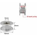 Miniatyrbillede 2 af 4: 10 stk. GT2 tomgangshjul 20 tænder 5mm boring GT2 aluminiumlegering dobbelt kugleleje til 3D-printer 6mm bred tandrem