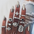 Miniatyrbilde 3 av 4: 10 stk/sett Boho Dame Retro Vifte Pil Utskjæringer Knoke Midi Stable Ring Antique Silver
