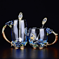 Miniatyrbillede 2 af 4: Blomster Glas Tekop Gaver til Kvinder Kaffe Krus Mors Dag Jubilæumsgaver til Mor Kvinder Mors Dag, 50% Rabat（330ml，Blå）