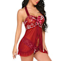 Pikkukuva 4 / 5: Naiset Seksi Alusvaatteet Mesh Push-Up Halter Kaula-Asun Yöasu Punainen Red S
