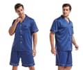 Herr Satin Pyjamas Set Kortärmad Skjorta och Shorts - Marinblå navy blue M