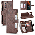 Miniatyrbillede 1 af 2: Etui til Samsung Galaxy Z Fold 2 Cover Lynlås Magnetisk Tegnebog Kort Holder PU Læder Flip Etui Brun Brown A
