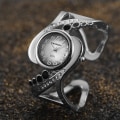 Miniatyrbillede 1 af 5: Luksusur til kvinder 2023 Rhinestone Elegant Sølv Guld Rustfrit Stål Armbånd Dame Ur Ur Reloj Muj Silver Black