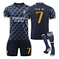 Miniatyrbilde 1 av 2: 23-24 Real Madrid Borte Royal Blue Trøye Nr.10 Modric 7 Pooh C Ronaldo 5 Bellingham Fotballsett NR.7 VINI JR. NO.7 VINI JR. S