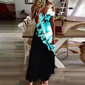 Miniatyrbillede 1 af 3: Kvinde Sommer Kortærmet Lang Kjole Hæklet Maxi Kjoler Sort Hvid Tie Dye 3XL Placering Blå Blomster Positioning Blue Floral M
