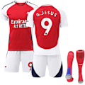 Miniatyrbillede 1 af 2: 2024-2025 Arsenal Hjemmebørnefodboldtrøjesæt med sokker nr. 9 Jesus No. 9 22