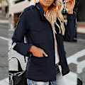 Miniatyrbilde 1 av 2: Dame Snap Button Militærjakke Streetwear Høstfrakk Lang Sl Mørk Blå Dark blue XL