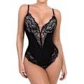 Miniatyrbillede 1 af 5: Popilush Lace Shapewear Body til kvinder med V-hals og snørebånd i sort Black L