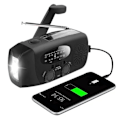 Miniatyrbillede 1 af 5: Sort håndsvingradio med solceller, lommelygte og 2000mAh Powerbank Nødradio, Overlevelse Black Black