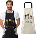 Köksförkläde 2-pack - Vattentåligt tvättbart matlagningsförkläde - Justerbart unisex för matlagning målning grillning - Svart vit