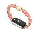 Miniatyrbild 5 av 5: För Xiaomi Smart Band 8 Magnetiskt klockarmband Äkta koläder+Aluminiumlegering Kedjearmband Walnut Red