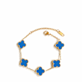 Miniatyrbillede 1 af 2: Firkløver armbånd 18k forgyldt rustfrit stål dobbeltsidet eftermarked blue