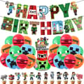 Minecraft-tema bursdagsparty ballonger banner kake dekorasjoner