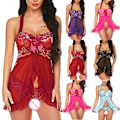 Miniatyrbillede 2 af 5: Kvinder Sexet Lingeri Mesh Push-Up Halter Hals Kjole Nattøj Rød Red 2XL