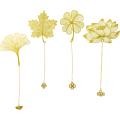 Miniatyrbillede 1 af 5: 4 metal bogmærker med kæde, blad bogmærke med Lotus Ginkgo