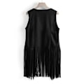 Miniatyrbillede 2 af 5: 1970'ernes Kvinde Tassel Ærmeløs Vest 70'er Retro Hippie Kunstlæder Frynser Jakke Cardigan Sort Black M