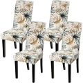 Miniatyrbilde 1 av 5: 4-pak trekk Stretch avtagbare vaskbare spisestuestoler Flower Pattern 4