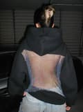 Miniatyrbilde 1 av 2: Backstage Crystal Mesh Hettegenser | Mote Streetwear Pullover Sweatshirt*L*svart