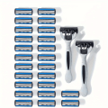 Miniatyrbillede 2 af 8: Herresæt til manuel barbering, 2 håndtag + 24 blade, sikkerhedsbarbermaskine i 6-lags rustfrit stål til hårfjerning 2 Handle + 24 Blades