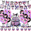 Miniatyrbild 1 av 4: My Melody Kuromi Cartoon Tema Barn Flickor Fest Tillbehör Kit Ballonger Grattis På Födelsedagen Banner Tårta Toppers Dekoration Set