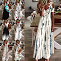 Miniatyrbilde 3 av 3: Kvinners sommer kort ermet lang kjole heklede maxi kjoler svart hvit tie dye 3XL stripe Stripe 2XL