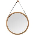 Rund bambus vægspejl med justerbar læderrem 38 cm, brun, 45 cm