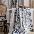Miniatyrbild 3 av 5: Boho blå gardinuppsättning fönster japansk heminredning bomullslinnegardin för vardagsrum sovrum kök genomskinlig drapering A A W150xL240cm