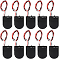 Miniatyrbillede 1 af 5: 10 stk. CR2032 batteriholder 1x 3V møntcelle batteriholder etui med afbryder til strømkabel (sort)
