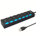 Miniatyrbild 1 av 6: Höghastighets 4/7 portar USB HUB 2.0 adapter expander multi USB splitter multipel extender Black 7-port