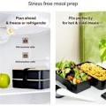 Miniatyrbillede 4 af 4: Frokostboks Sort | Japansk Design Bento 3 Rum | Bambus Bento Box 2 Lufttætte Rum 1200 ML | Mikrobølgeovn Opvaskemaskine | Træ Frokostboks