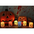 Pikkukuva 3 / 7: Halloween-teemaiset liekittömät kynttilät, väri vaihtuu kaukosäätimellä ja ajastimella, paristoilla toimivat LED-kynttilät, kodin sisustukseen ja lahjoiksi (6 kpl, 1,5” x 2”)(paristot mukana)