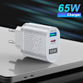 Miniatyrbillede 2 af 5: US/EU/UK/KR 65W GaN-oplader til QC 3.0 USB PD vægoplader Type C USB hurtigoplader til bærbar telefon Power Bank-adapter hvid - EU-Xin