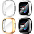 Miniatyrbilde 1 av 5: Diruite 4-pak etui for Fitbit Versa 4/Sense 2 skjermbeskytter, HD støtsikker myk TPU full beskyttelse skjermbeskytter etui for Fitbit V Black+Silver+Rose Gold+Clear