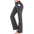 Miniatyrbilde 1 av 3: Kvinners vanlige elastiske høye midje yoga bukser pustende komfortable full lengde vide ben bukser slanke casual flare bukser grå Grey S