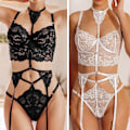 Pikkukuva 2 / 4: Naisten eroottinen yöasu seksikäs asu pitsi rintaliivit string setti yöasu musta Black 2XL